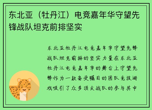 东北亚（牡丹江）电竞嘉年华守望先锋战队坦克前排坚实