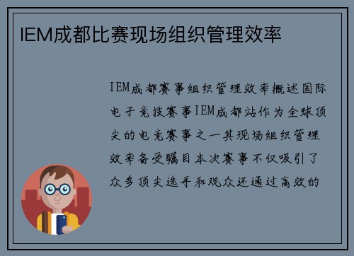IEM成都比赛现场组织管理效率