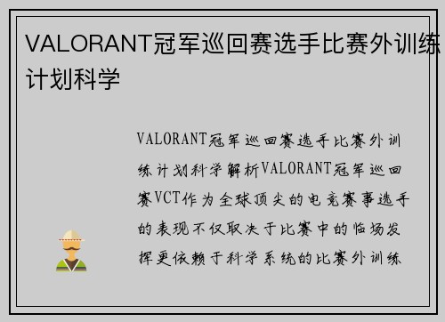 VALORANT冠军巡回赛选手比赛外训练计划科学